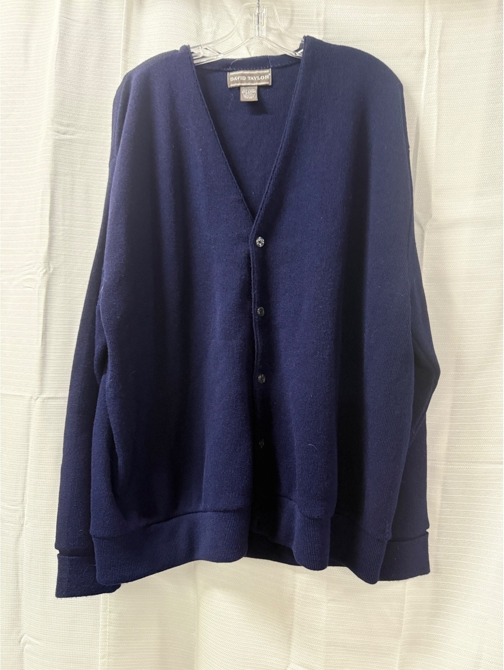David Taylor Men's Navy Blue Acrylic V-Neck Cardigan Sweater 2XL